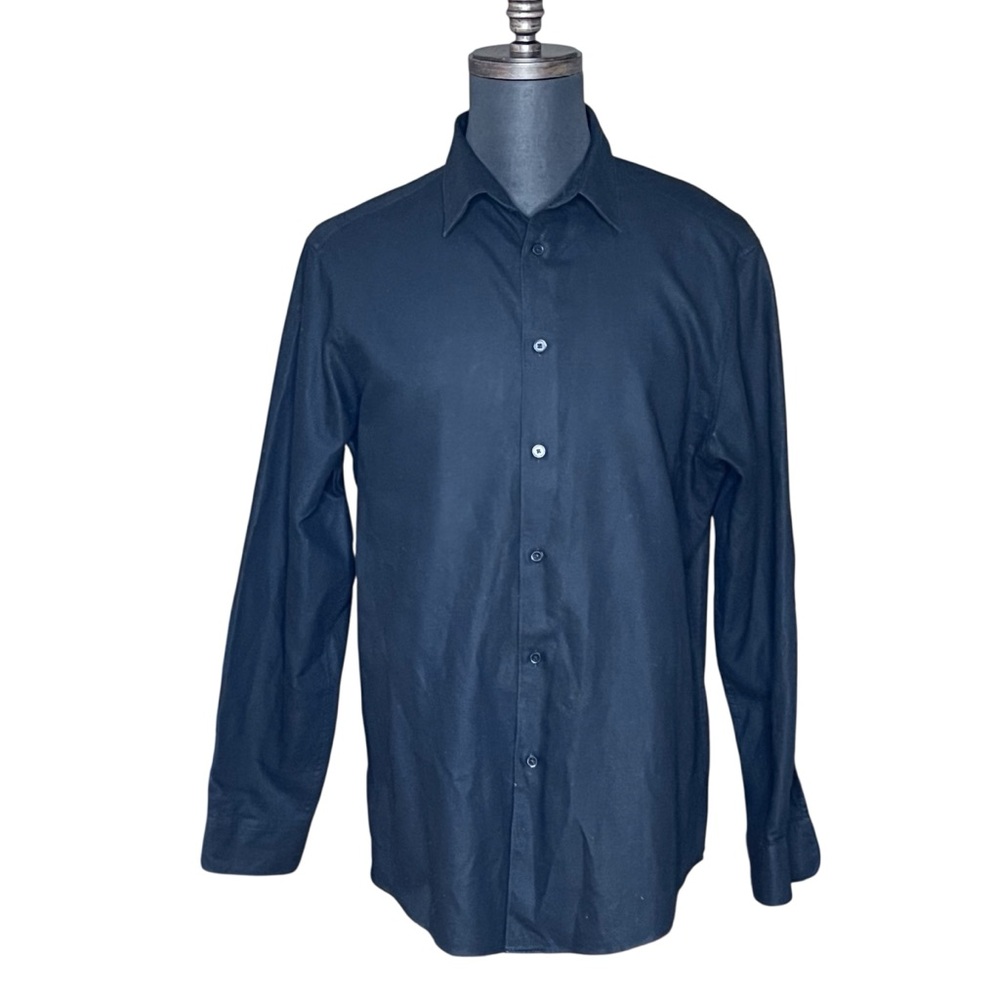 ZARA Men’s Button Up Slim Fit Black Collared Long Sleeve Shirt XXL